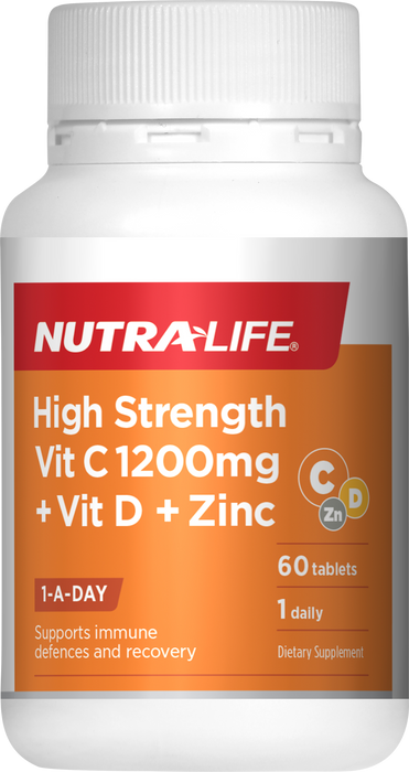 Nutralife® High Strength Vit C 1200mg + Vit D + Zinc 60s