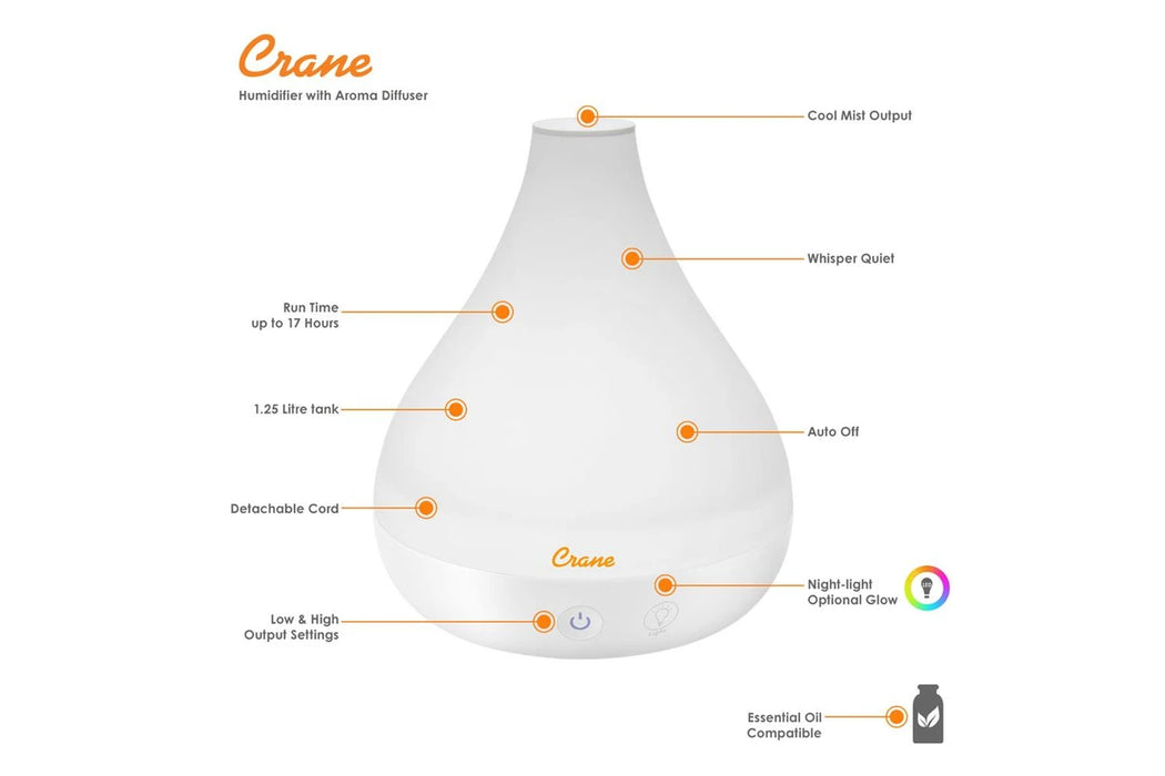 Crane Cool Mist Humidifier +Aroma Diffuser White