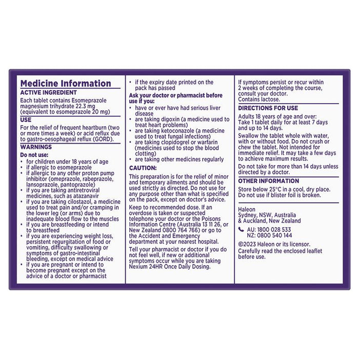 Nexium 24hour Heartburn & Acid Reflux 20mg 14 Tablets