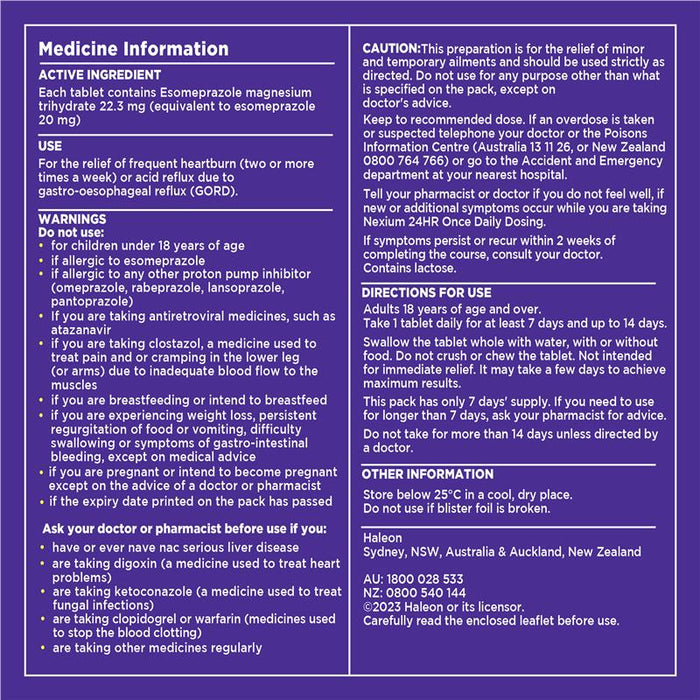 Nexium 24hour Heartburn & Acid Reflux 20mg 14 Tablets