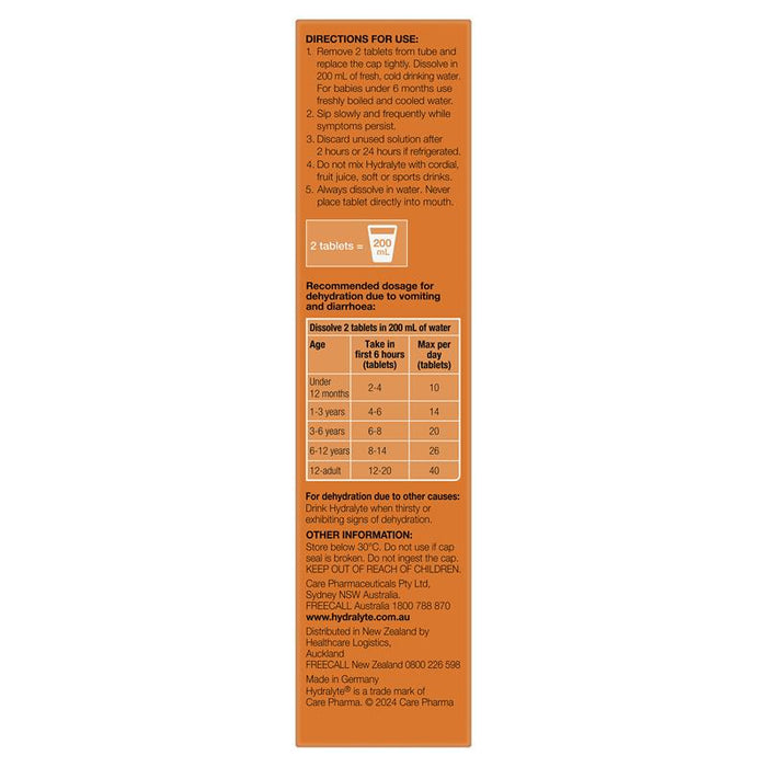 Hydralyte Effervescent Orange Tablets 20s