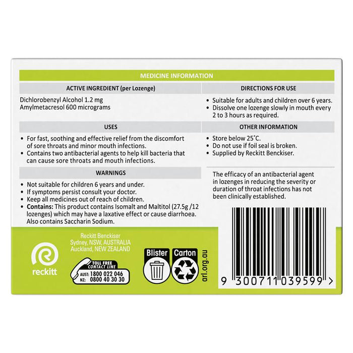 Strepsils Sore Throat Sugar Free Lemon 36 Lozenges