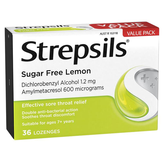 Strepsils Sore Throat Sugar Free Lemon 36 Lozenges