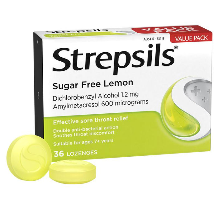 Strepsils Sore Throat Sugar Free Lemon 36 Lozenges