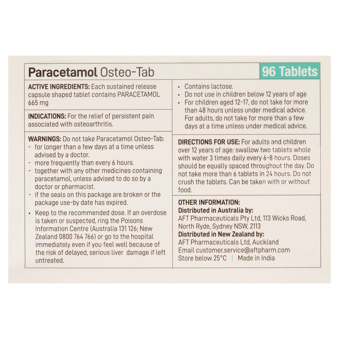 AFT Paracetamol Osteo-Tab 665mg Modified Release 96 Tablets