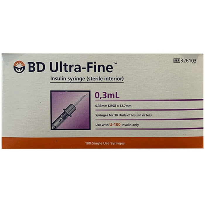 BD Ultra-Fine Insulin Syringes 0.3mL 29G x 12.7mm 100 Pack