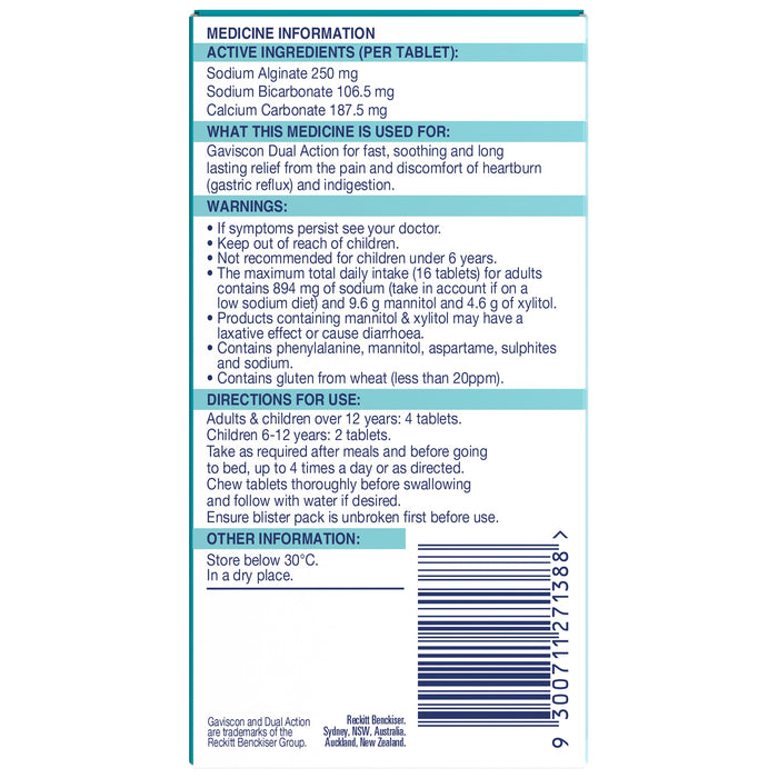 Gaviscon Dual Action Chewable Tablets Peppermint Heartburn & Indigestion Relief 48s - image 5