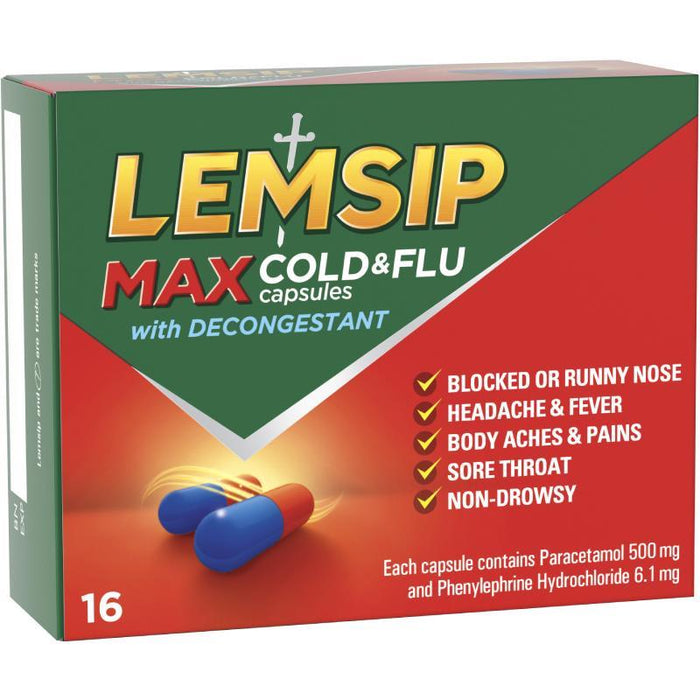Lemsip Max Cold & Flu with Decongestant 16 Capsules - image 1