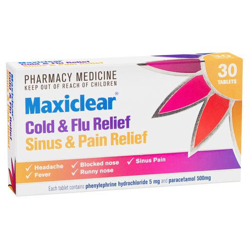 Maxiclear Cold & Flu Sinus & Pain Relief Tablets 30 - image 2