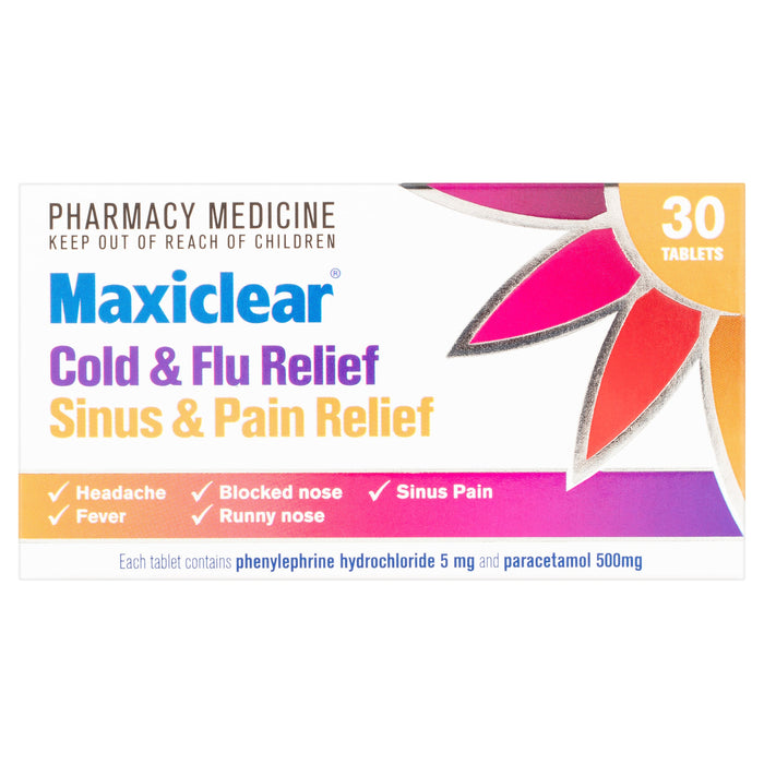 Maxiclear Cold & Flu Sinus & Pain Relief Tablets 30 - image 3