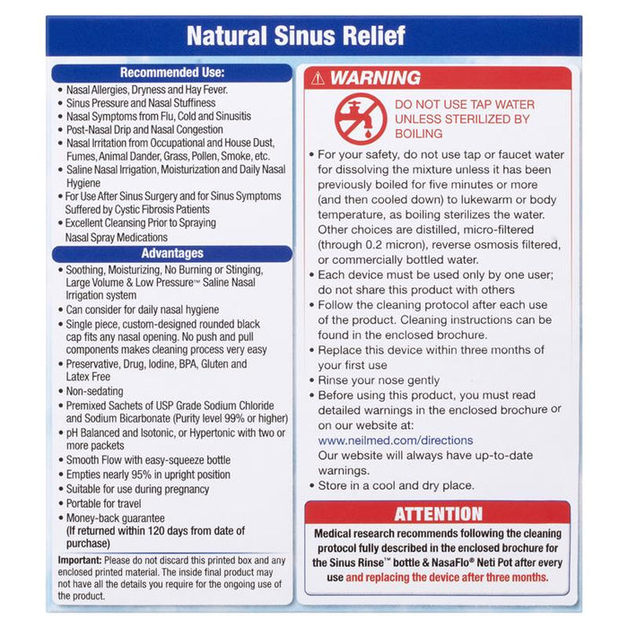 NeilMed Sinus Rinse Kit 240ml (Bottle and 60 premixed sachets) - image 3