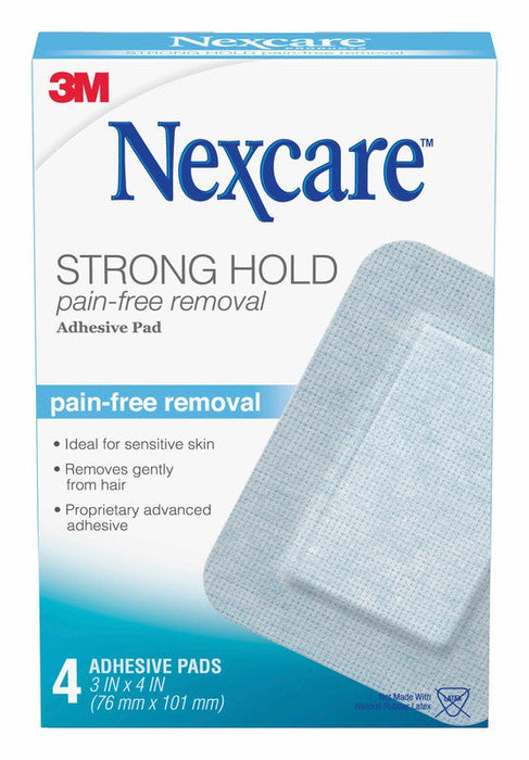 Nexcare Strong Hold Pain-Free Removal Adhesive Pads 76mm x 101mm 4 Pack