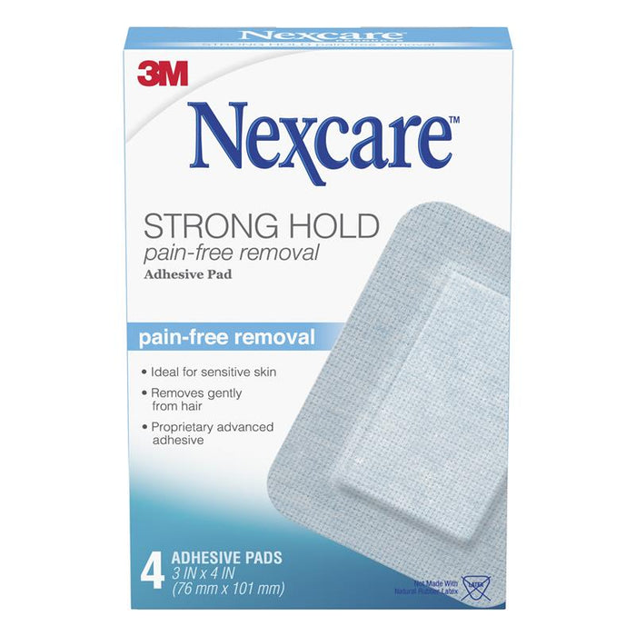Nexcare Strong Hold Pain-Free Removal Adhesive Pads 76mm x 101mm 4 Pack