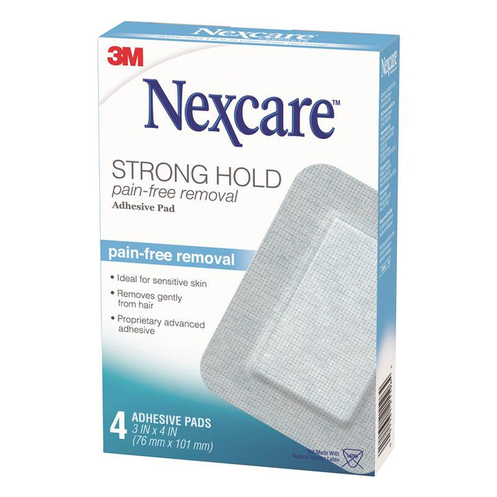 Nexcare Strong Hold Pain-Free Removal Adhesive Pads 76mm x 101mm 4 Pack