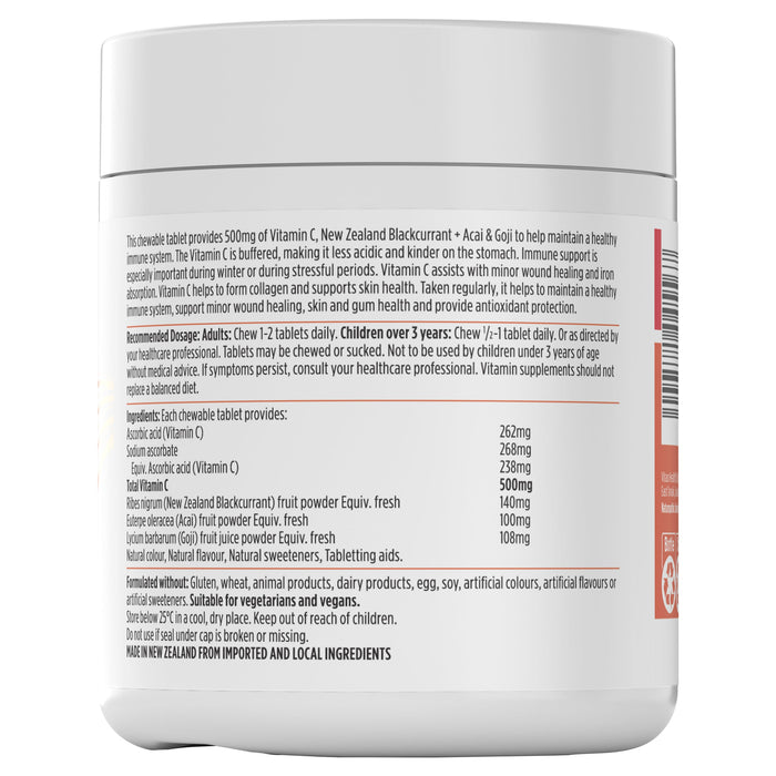 Nutralife Vitamin C 500mg NZ Blackcurrant+Acai & Goji Chewable Tablets - image 2