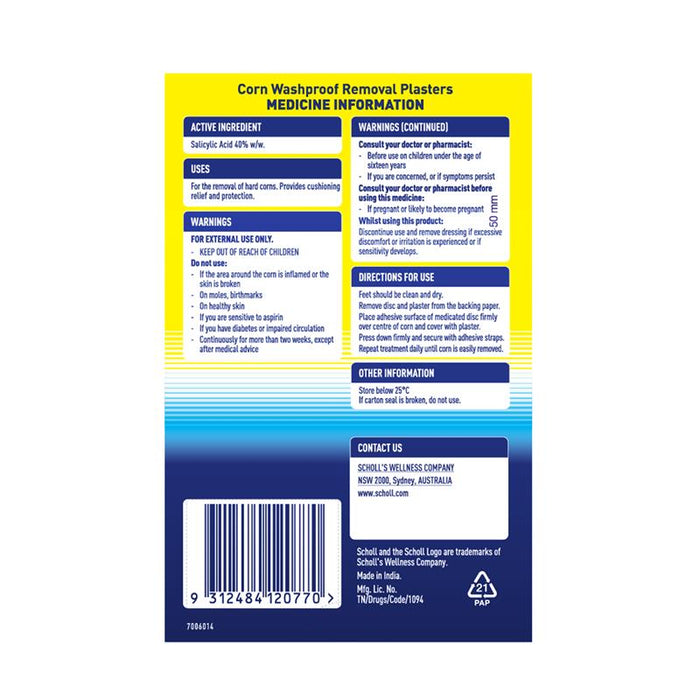 Scholl Corn Removal Plasters Washproof 8 Pack