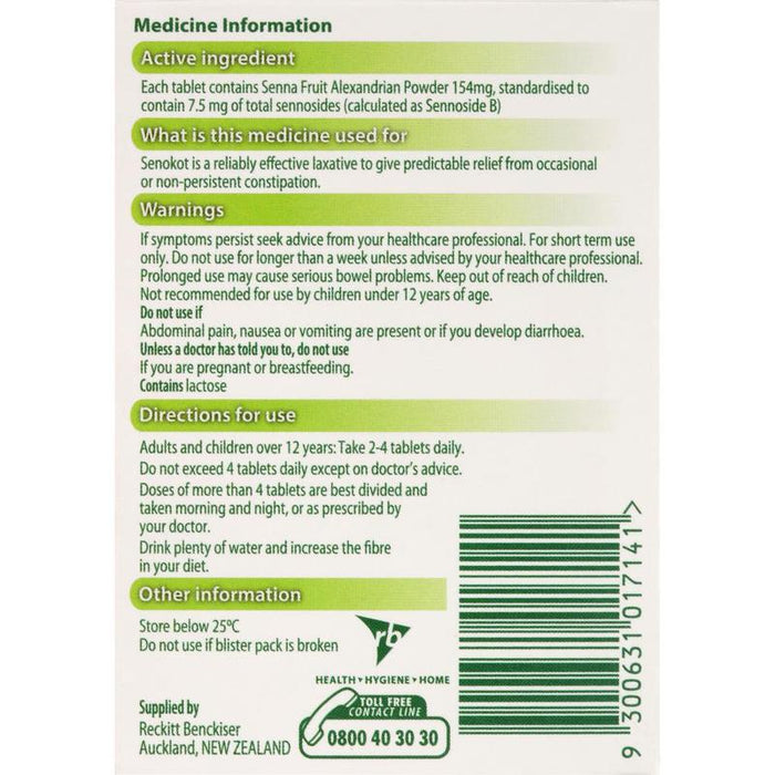 Senokot Tablets 100s pack side
