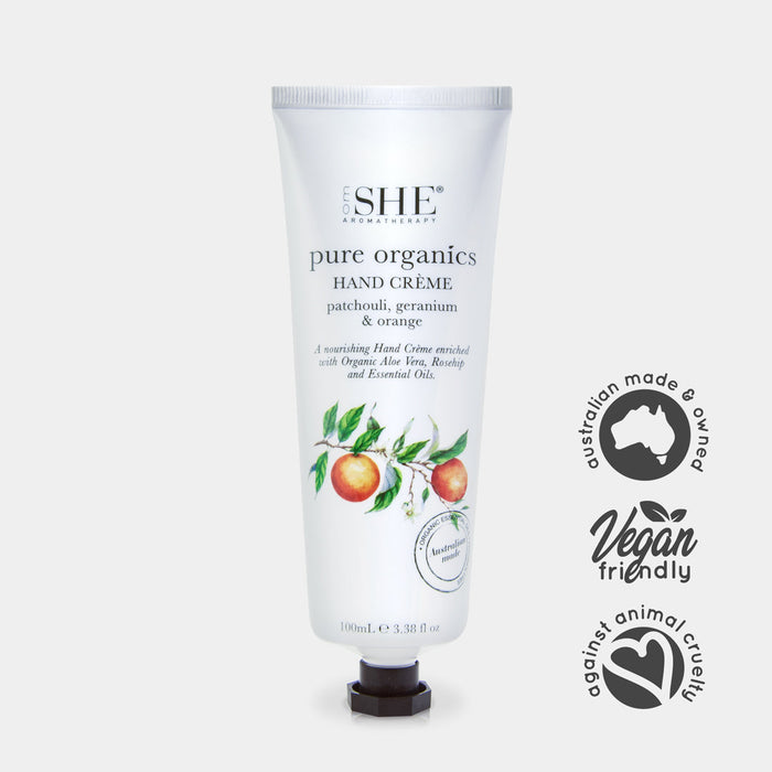 SHE Aromatherapy Pure Organics Hand Creme Patchouli, Geranium & Orange 120ml