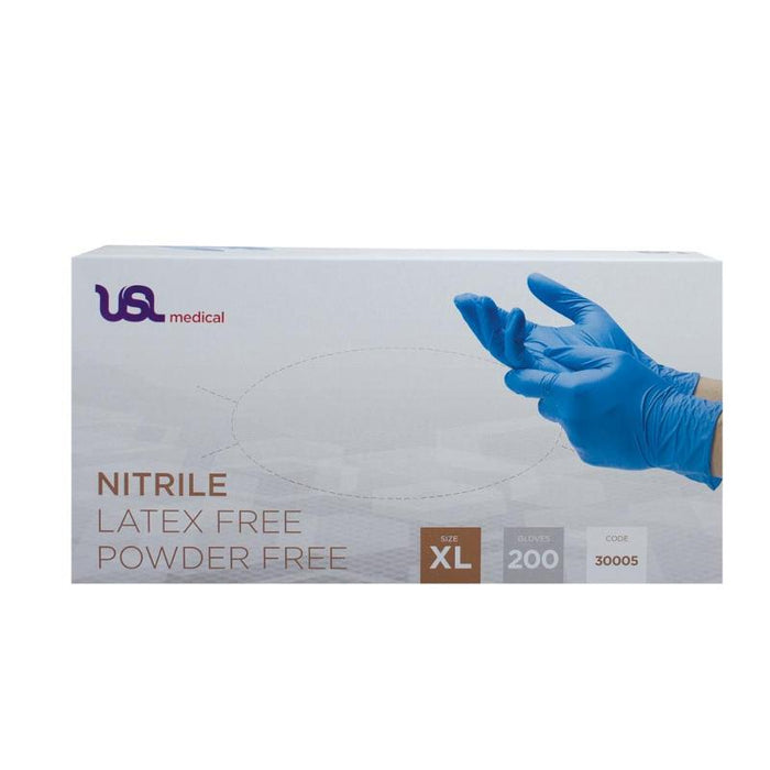 USL Medical Nitrile Examination Gloves Blue Powder Free 200