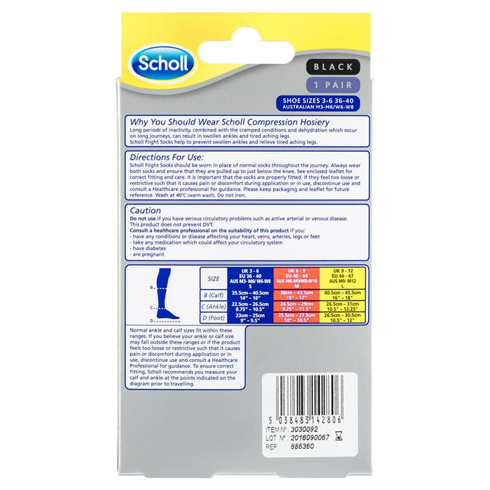 Scholl Flight Socks Black Unisex