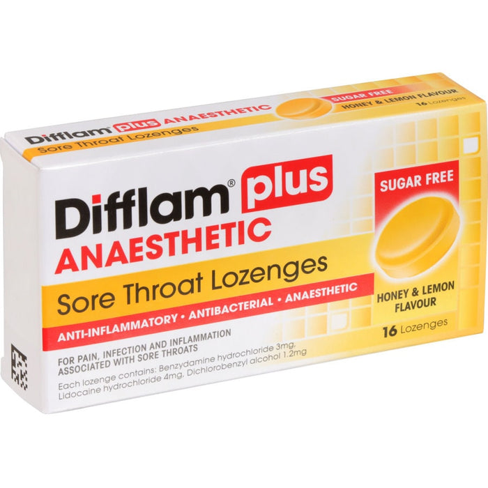 Difflam Plus Anaesthetic Sore Throat Lozenge Honey & Lemon