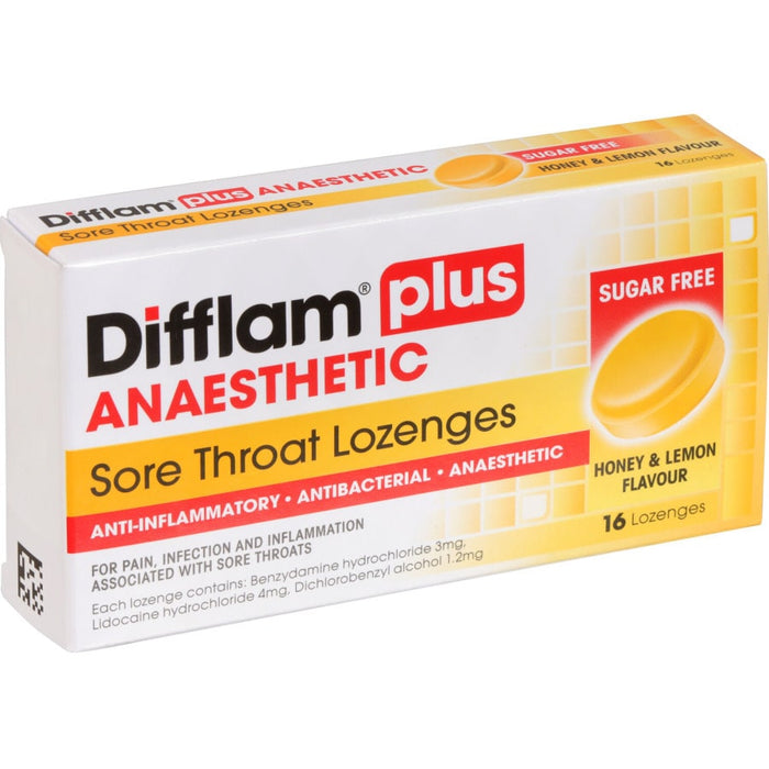 Difflam Plus Anaesthetic Sore Throat Lozenge Honey & Lemon — Kiwi Chemist