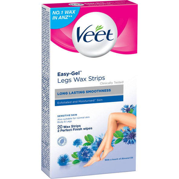 Veet Eas-Gel Legs Wax Strips Sensitive Skin 20s (blue) [Exp: 04/23]
